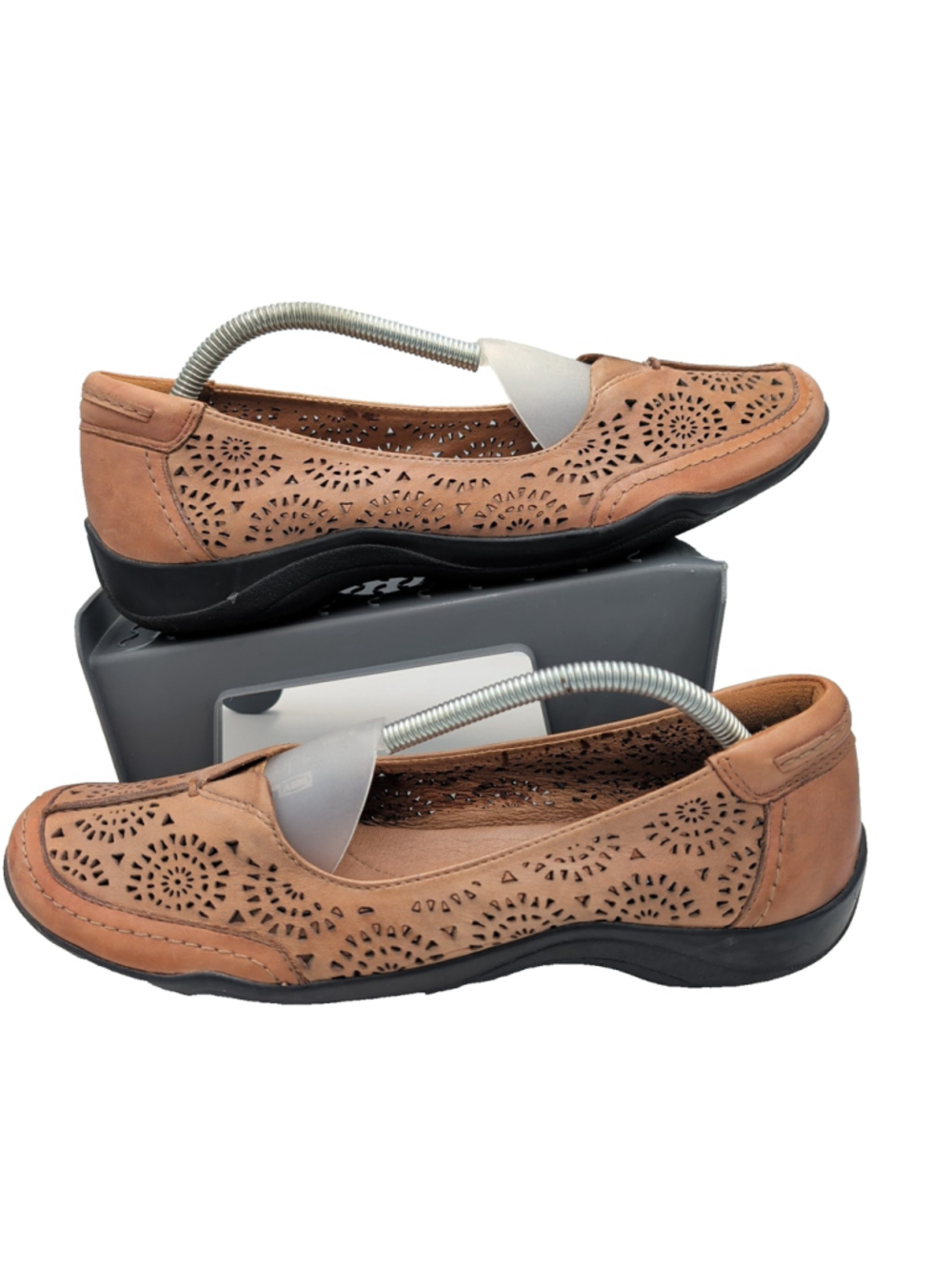 Clarks Shoes Kessa Gazebo Cutout Slip on Flat Brown Leather Womens Size 11M Boho